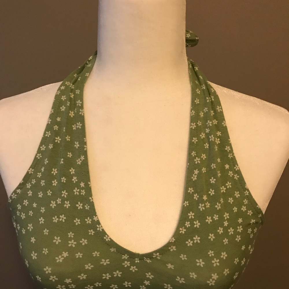 Green flower tie back halter dress - Picture 2 of 15